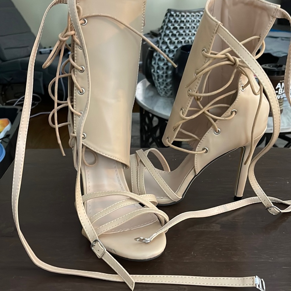 Used nude wrap heels